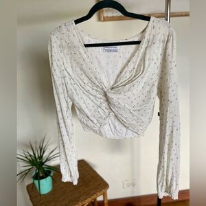Urban Outfitters Cream Floral Long Sleeve Crop Blouse